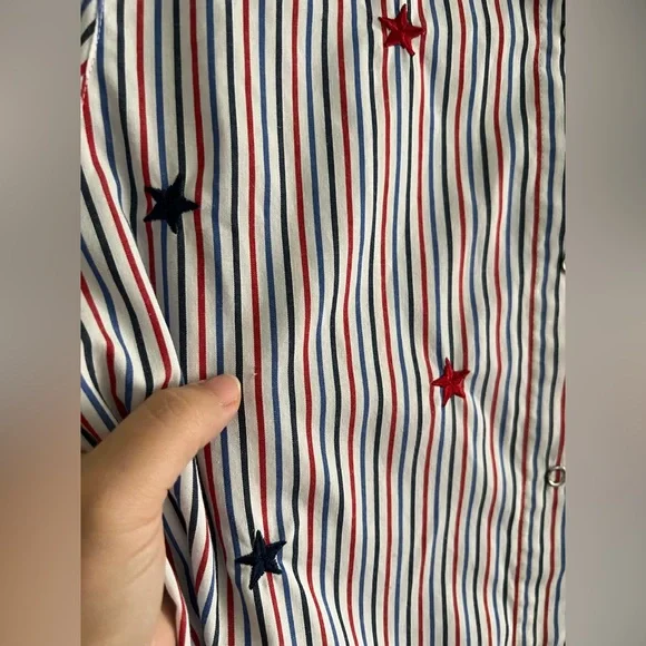 Alfred Dunner Red White Blue Striped Button Up Shirt Women’s Size 12 Patriotic - Picture 5 of 5